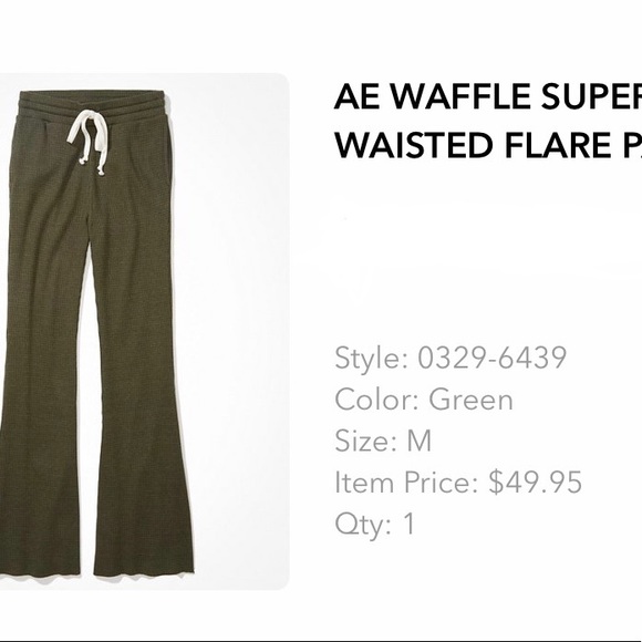 AE Waffle Super High Waisted Flare Pants; Size Medium; Color Forest Green 3rdpic - Picture 3 of 8